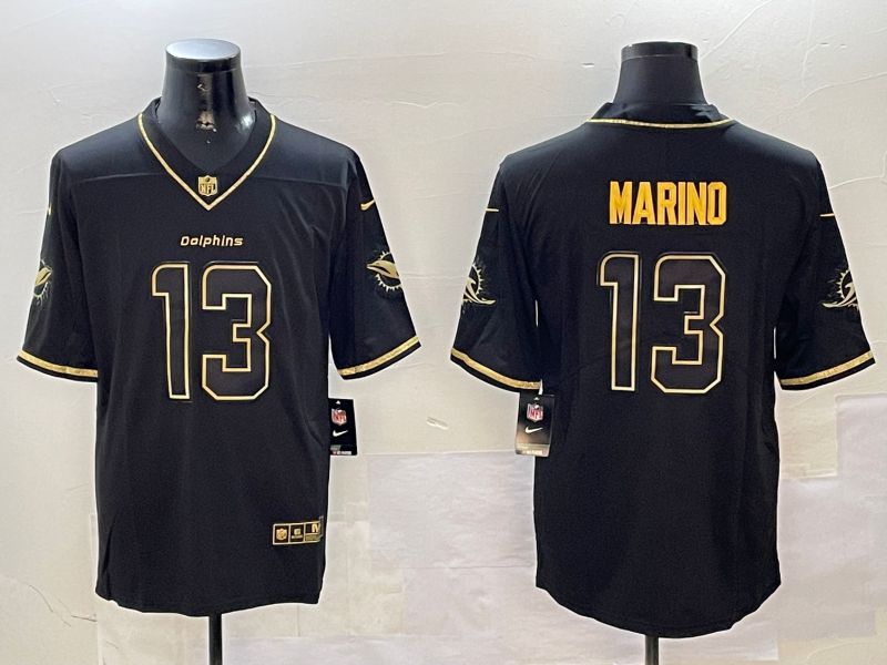 Men Miami Dolphins 13 Marino Black Gold Throwback 2024 Nike Limited NFL Jersey style 1